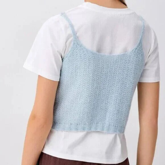 NWT Knit T-shirt and tank set baby blue white - Picture 4 of 6
